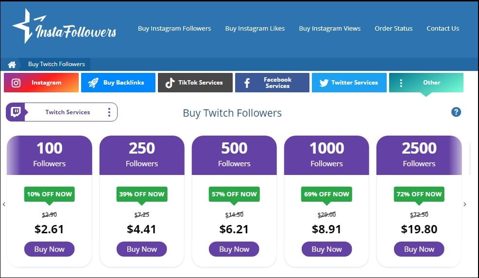 Twitch Promotional service for Instafollowers