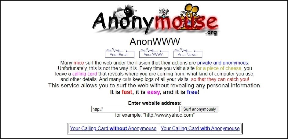 Anonymouse for Free web proxy