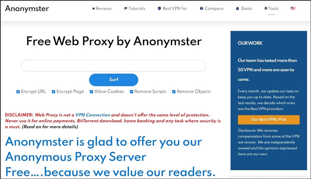 Anonymster for Free web proxy