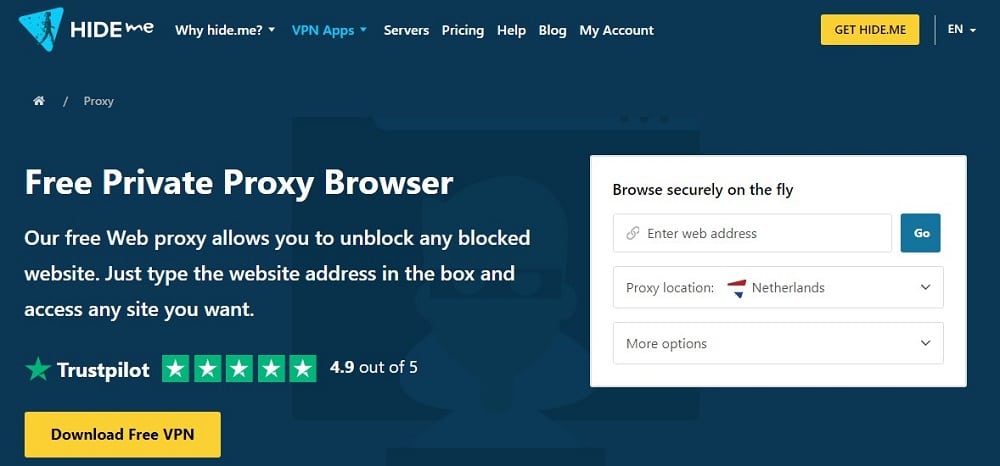 Hide me for Free web proxy