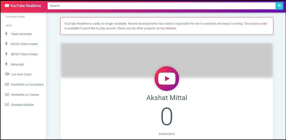 YouTube Live Subscriber Tracker is Akshat Mittal