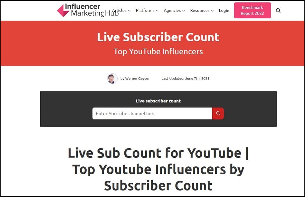 YouTube Live Subscriber Tracker is Influencer Marketing Hub