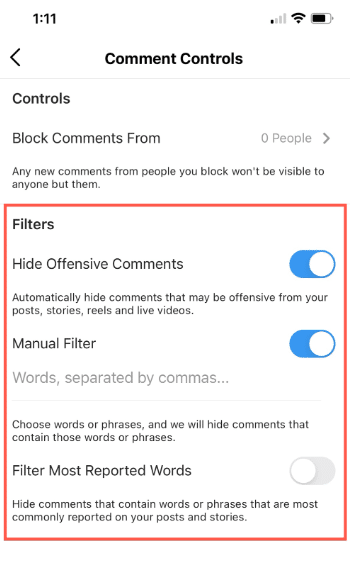 Hide Comments-Manual filter