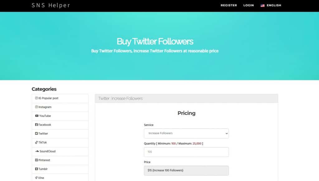 SNS Helper to Buy Twitter Followers