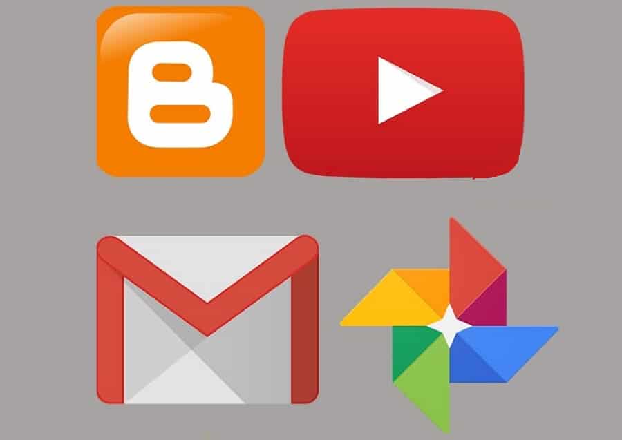 youtube, blogger, and Gmail