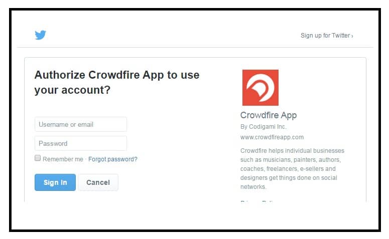 Crowdfire loging page