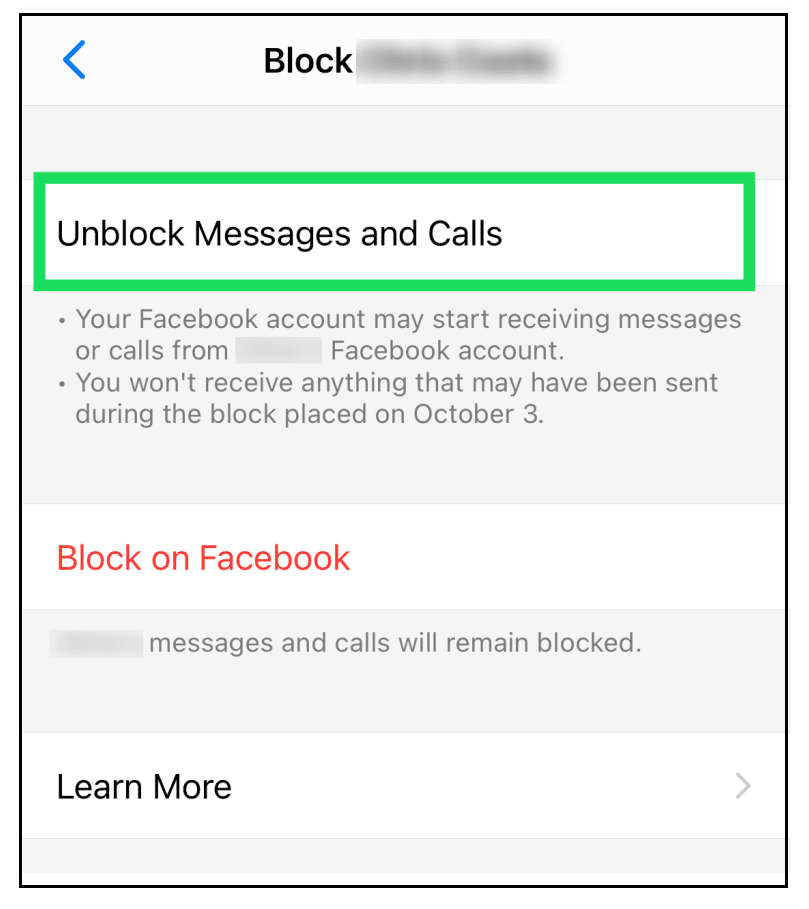 Unblock Messages and Calls