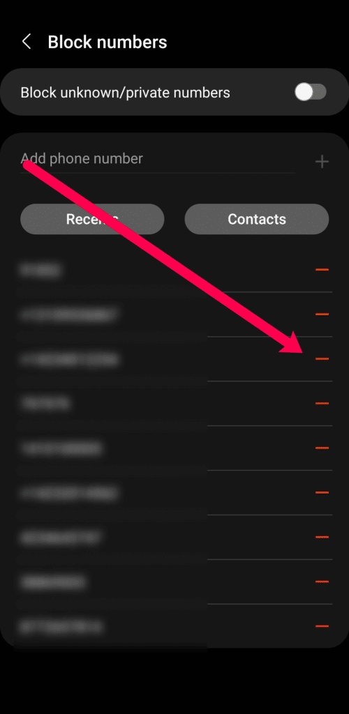 swipe any contact you need to unblock