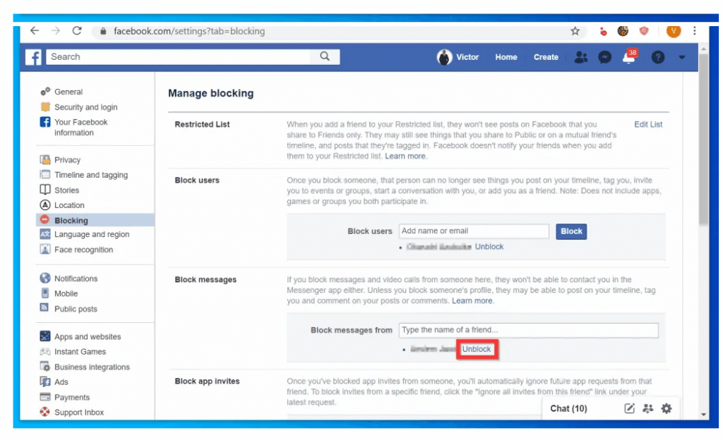 your Facebook settings homepage