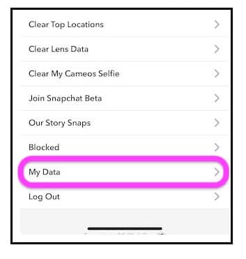 Navigate through the option to locate my data from the menu