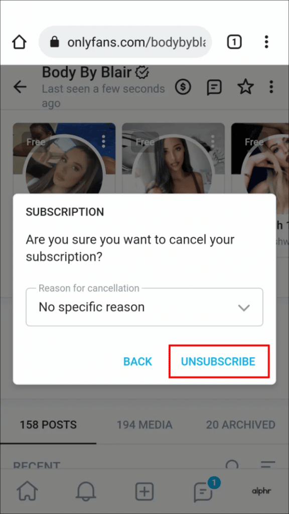 tap on the unsubscribe icon on mobile